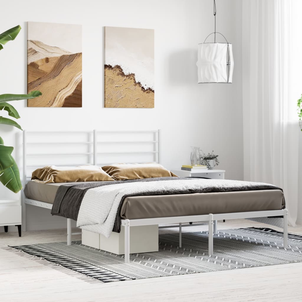 Bedframe Metaal 160 x 200 cm Wit met hoofdbord