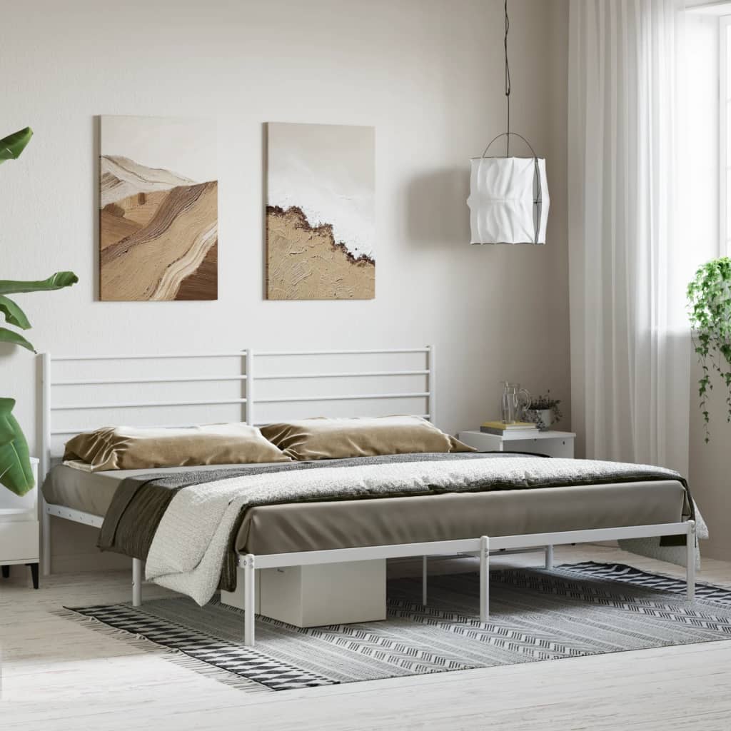 Bedframe Metaal 180 x 200 cm Wit met hoofdbord