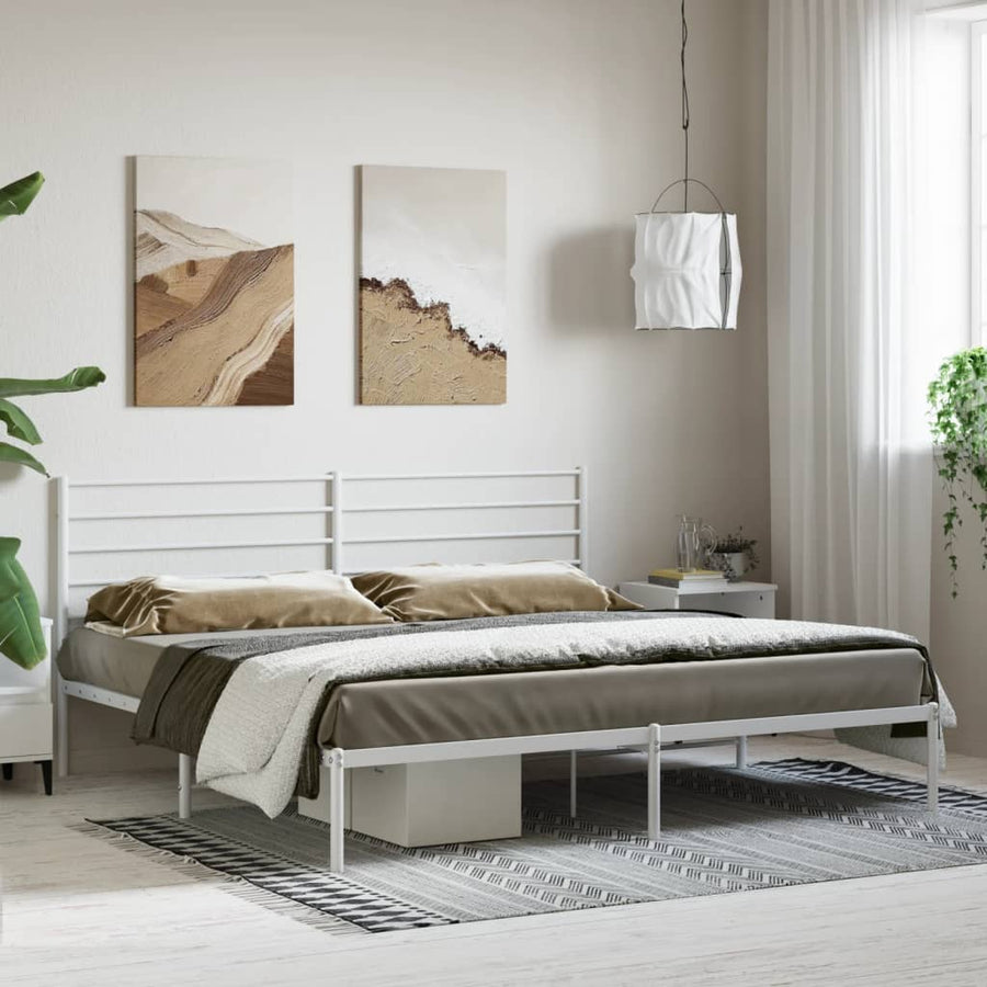 Bedframe Metaal 180 x 200 cm Wit met hoofdbord
