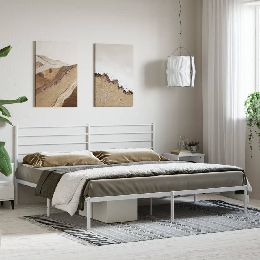 Bedframe Metaal 183 x 213 cm Wit met hoofdbord