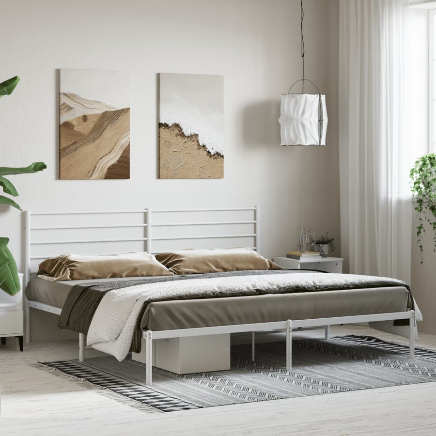 Bedframe Metaal 193 x 203 cm Wit met hoofdbord