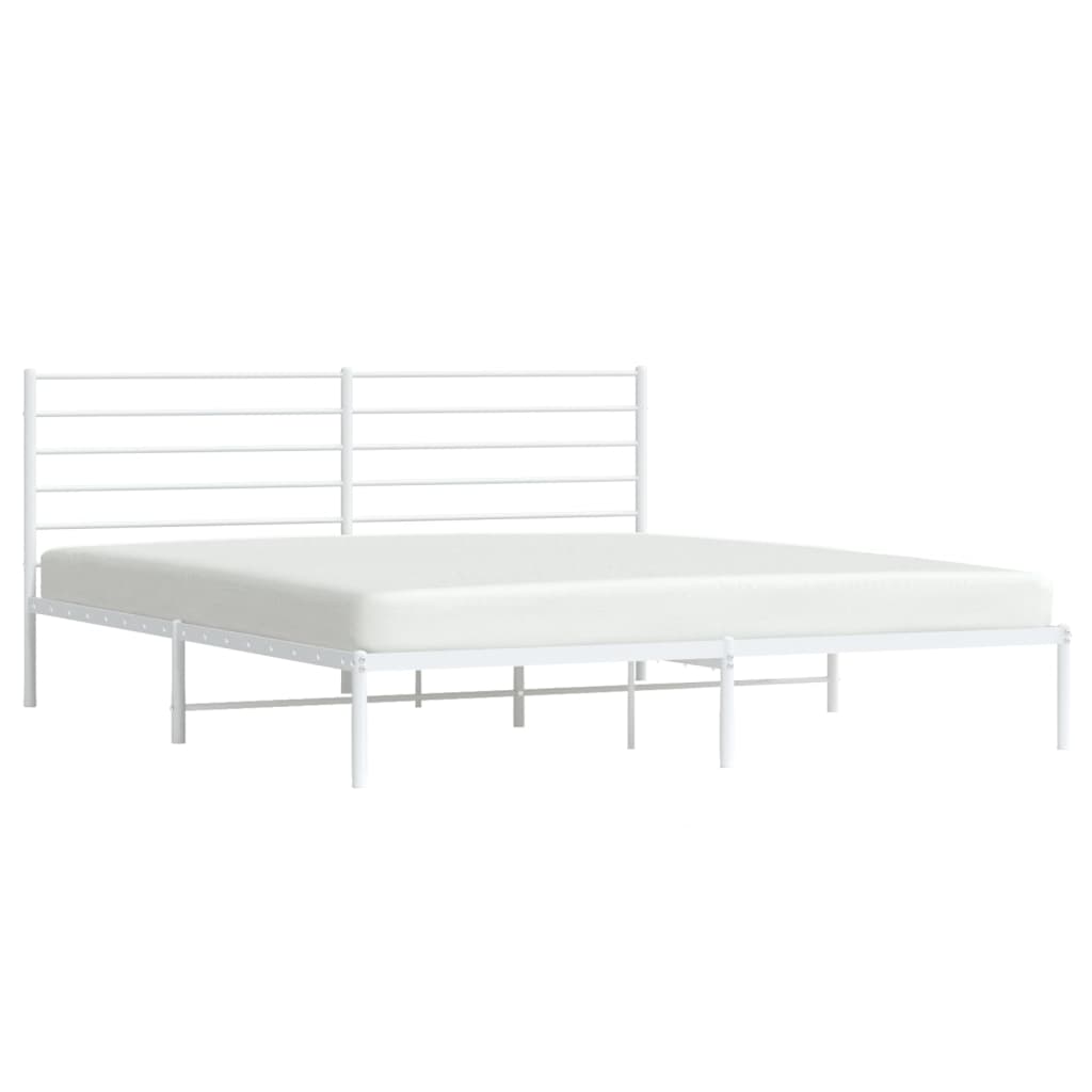 Bedframe Metaal 193 x 203 cm Wit met hoofdbord