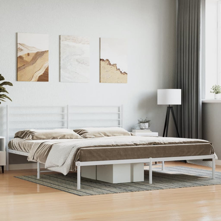 Bedframe Metaal 193 x 203 cm Wit met hoofdbord