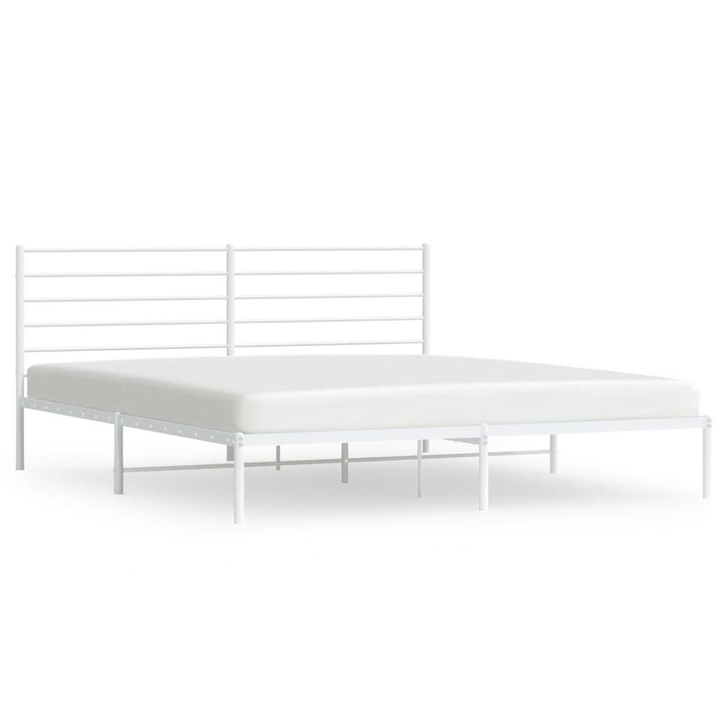 Bedframe Metaal 200 x 200 cm Wit met hoofdbord