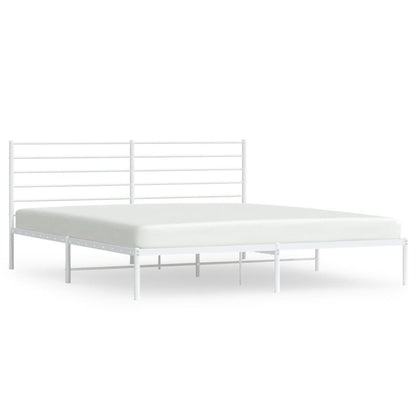 Bedframe Metaal 200 x 200 cm Wit met hoofdbord