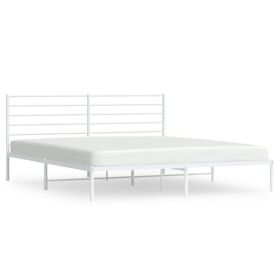 Bedframe Metaal 200 x 200 cm Wit met hoofdbord
