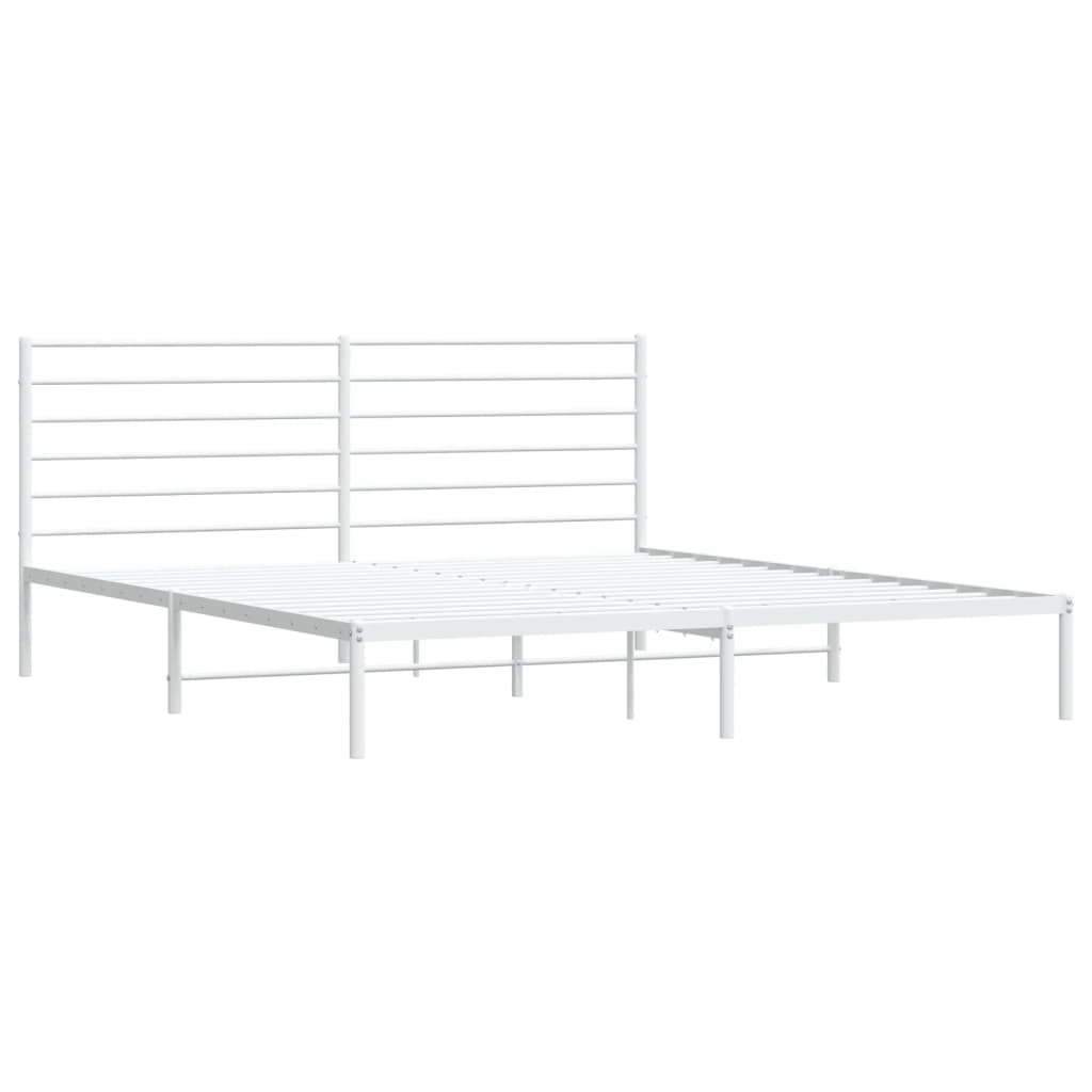 Bedframe Metaal 200 x 200 cm Wit met hoofdbord