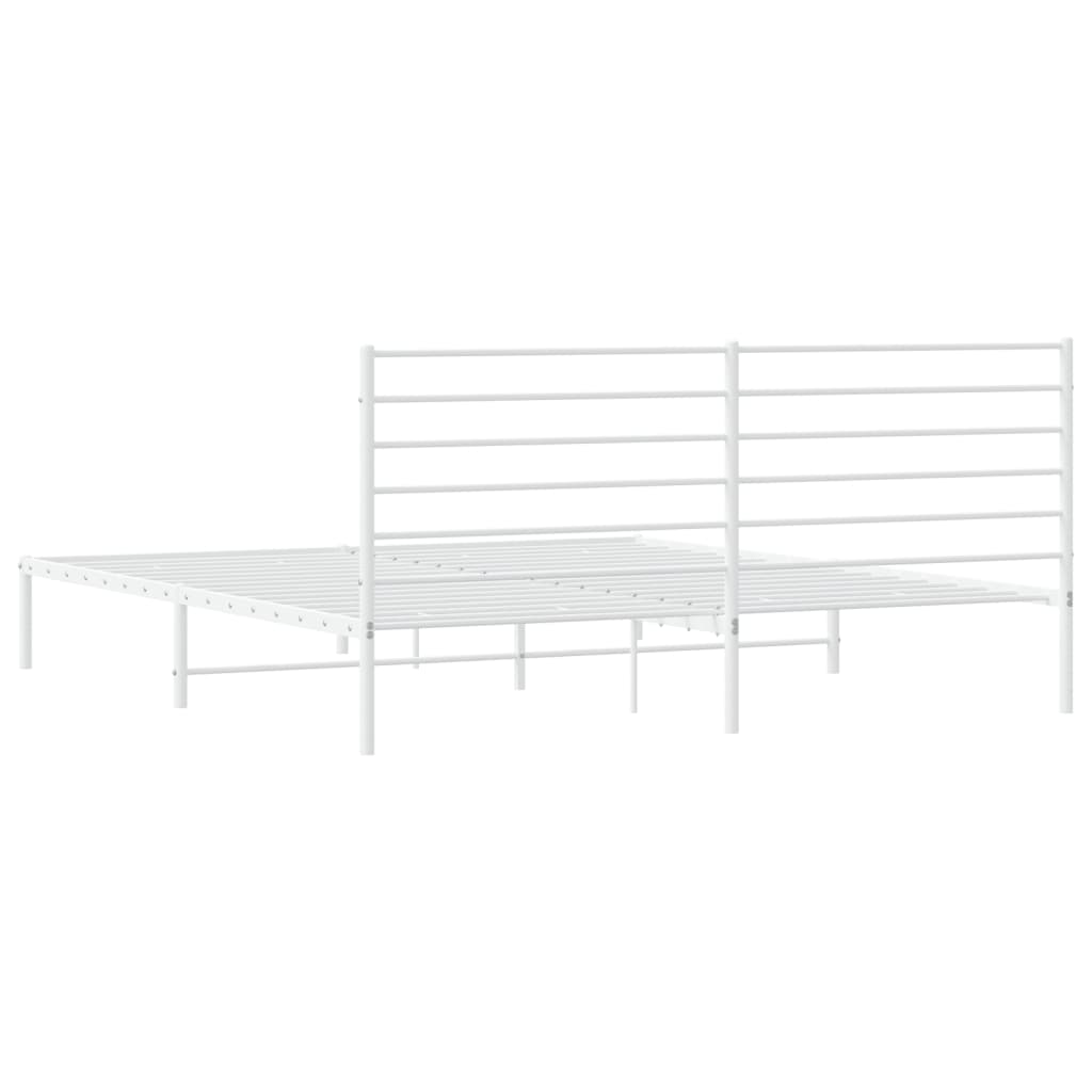 Bedframe Metaal 200 x 200 cm Wit met hoofdbord