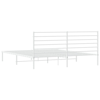 Bedframe Metaal 200 x 200 cm Wit met hoofdbord
