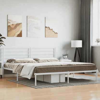 Bedframe Metaal 200 x 200 cm Wit met hoofdbord
