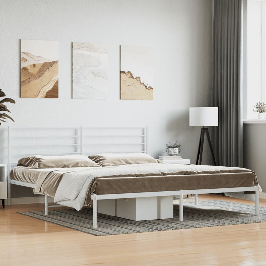 Bedframe Metaal 200 x 200 cm Wit met hoofdbord