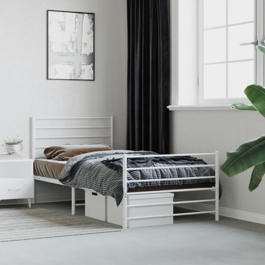 Bedframe Met Hoofd- En Voeteneinde Metaal 80 x 200 cm Wit met hoofdbord & voetbord