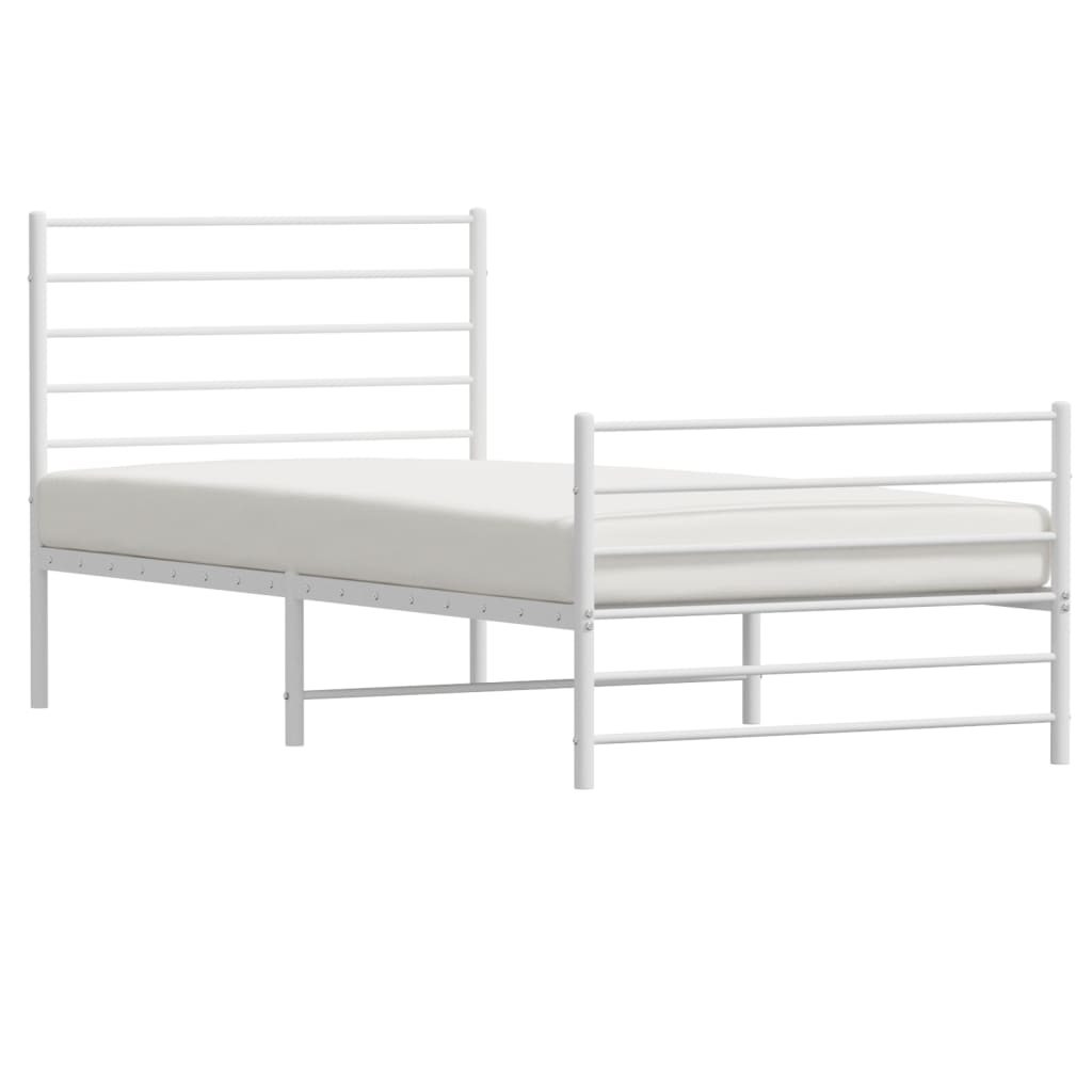 Bedframe Met Hoofd- En Voeteneinde Metaal 100 x 190 cm Wit met hoofdbord & voetbord