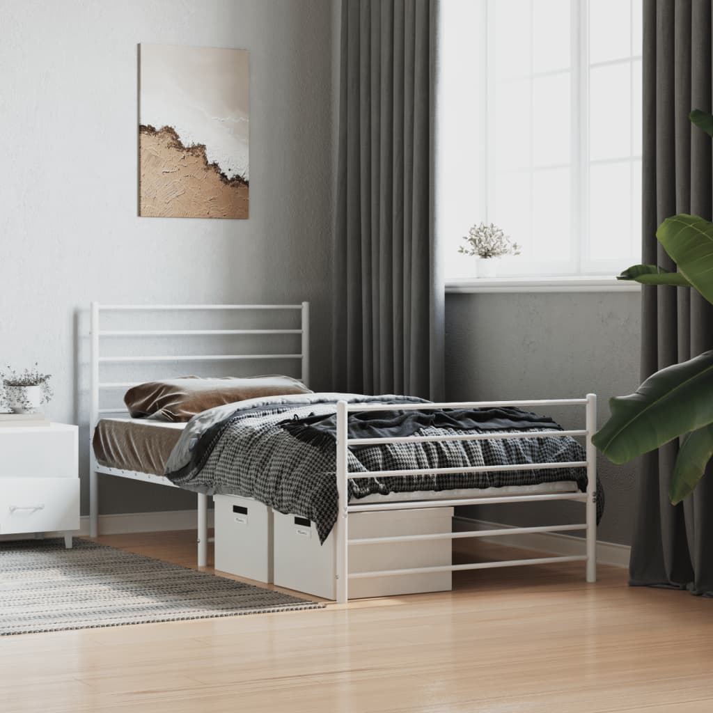 Bedframe Met Hoofd- En Voeteneinde Metaal 107 x 203 cm Wit met hoofdbord & voetbord