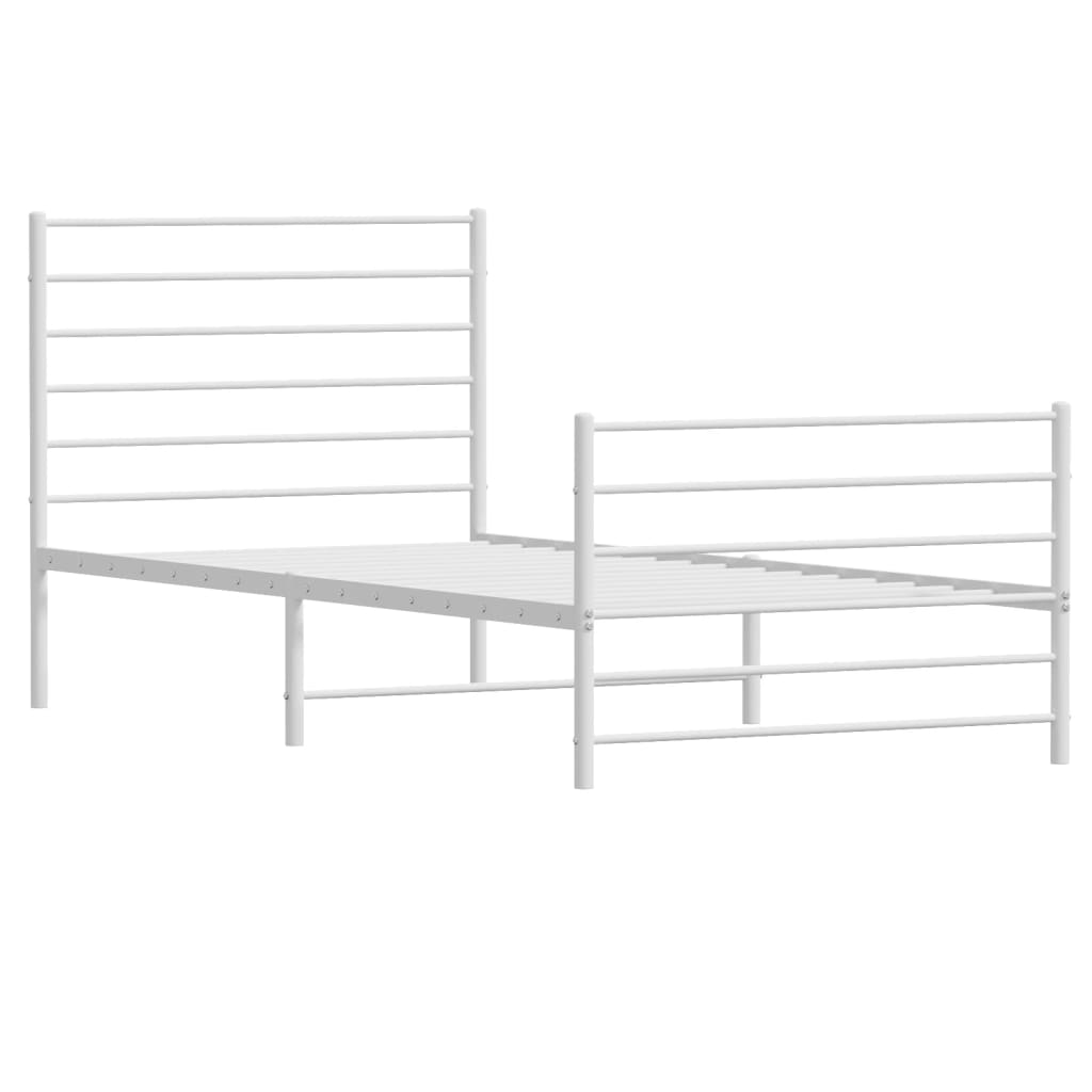 Bedframe Met Hoofd- En Voeteneinde Metaal 107 x 203 cm Wit met hoofdbord & voetbord