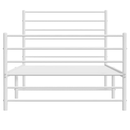 Bedframe Met Hoofd- En Voeteneinde Metaal 107 x 203 cm Wit met hoofdbord & voetbord