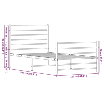 Bedframe Met Hoofd- En Voeteneinde Metaal 107 x 203 cm Wit met hoofdbord & voetbord