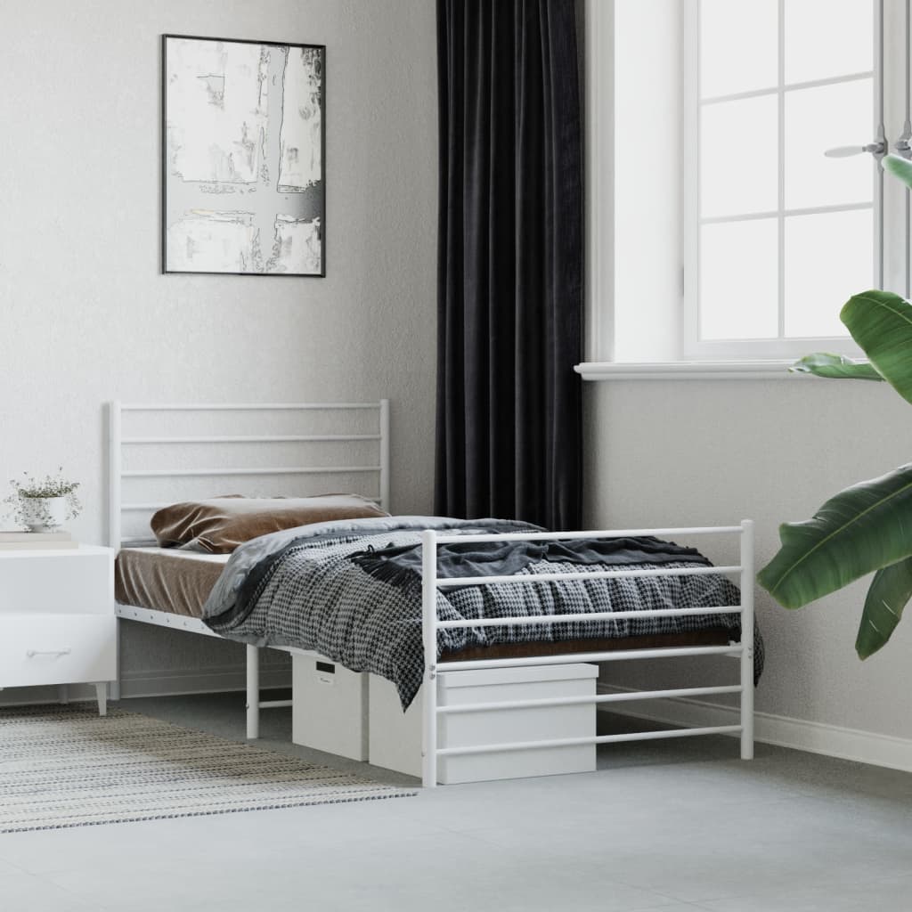 Bedframe Met Hoofd- En Voeteneinde Metaal 107 x 203 cm Wit met hoofdbord & voetbord