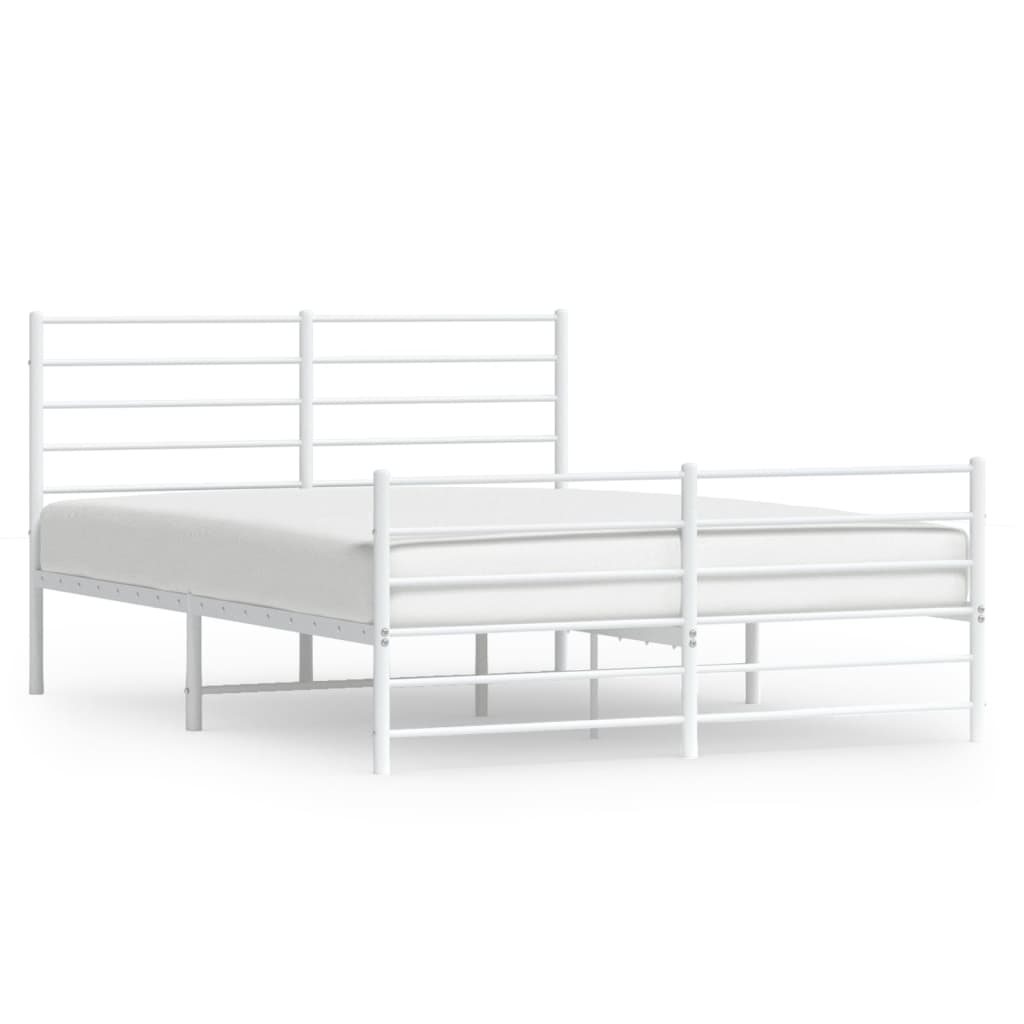 Bedframe Met Hoofd- En Voeteneinde Metaal 120 X 190 Cm Wit met hoofdbord & voetbord