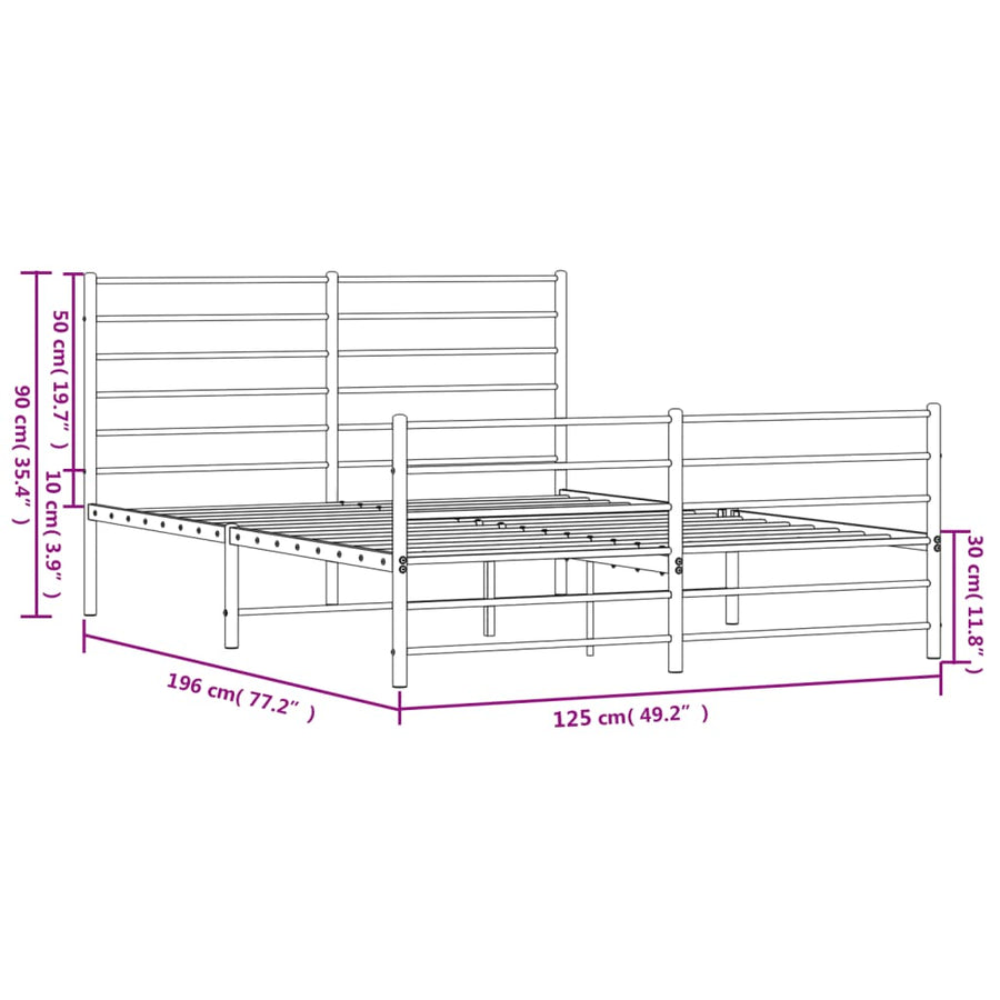 Bedframe Met Hoofd- En Voeteneinde Metaal 120 X 190 Cm Wit met hoofdbord & voetbord