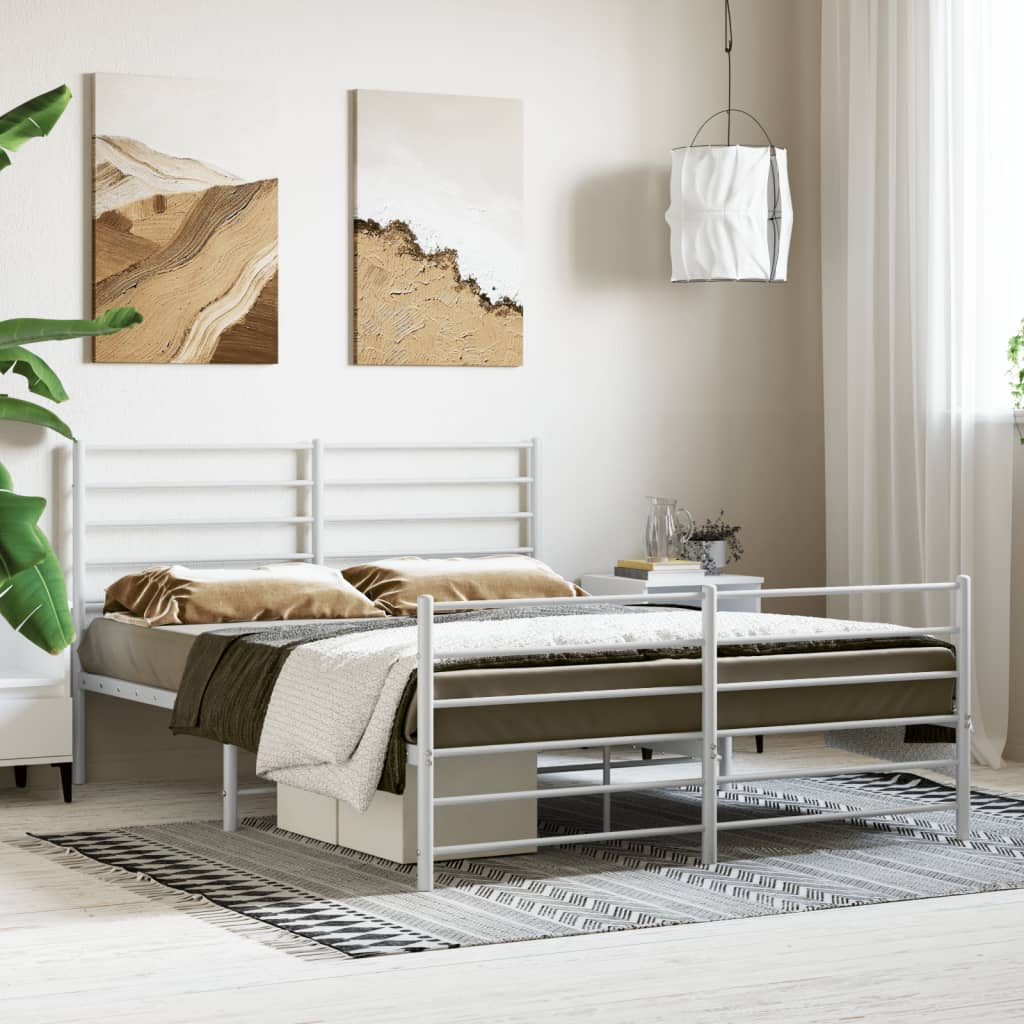 Bedframe Met Hoofd- En Voeteneinde Metaal 120 x 200 cm Wit met hoofdbord & voetbord