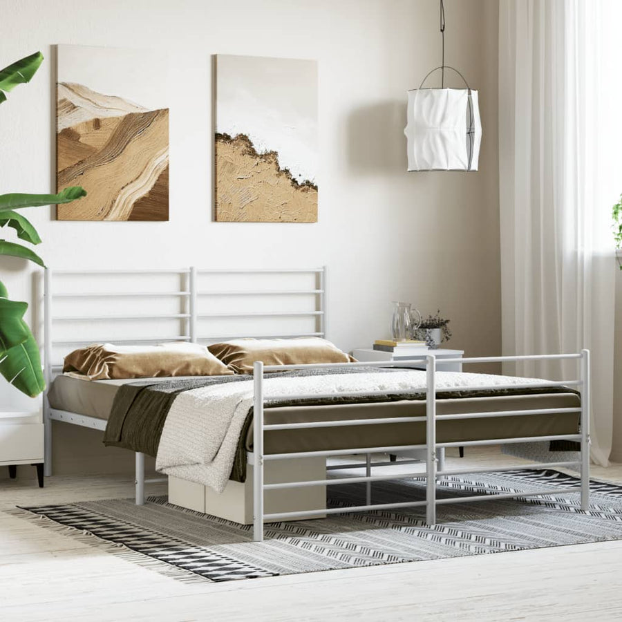 Bedframe Met Hoofd- En Voeteneinde Metaal 120 x 200 cm Wit met hoofdbord & voetbord