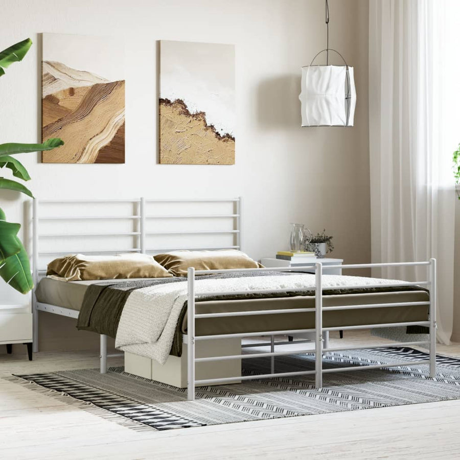 Bedframe Met Hoofd- En Voeteneinde Metaal 135 x 190 cm Wit met hoofdbord & voetbord