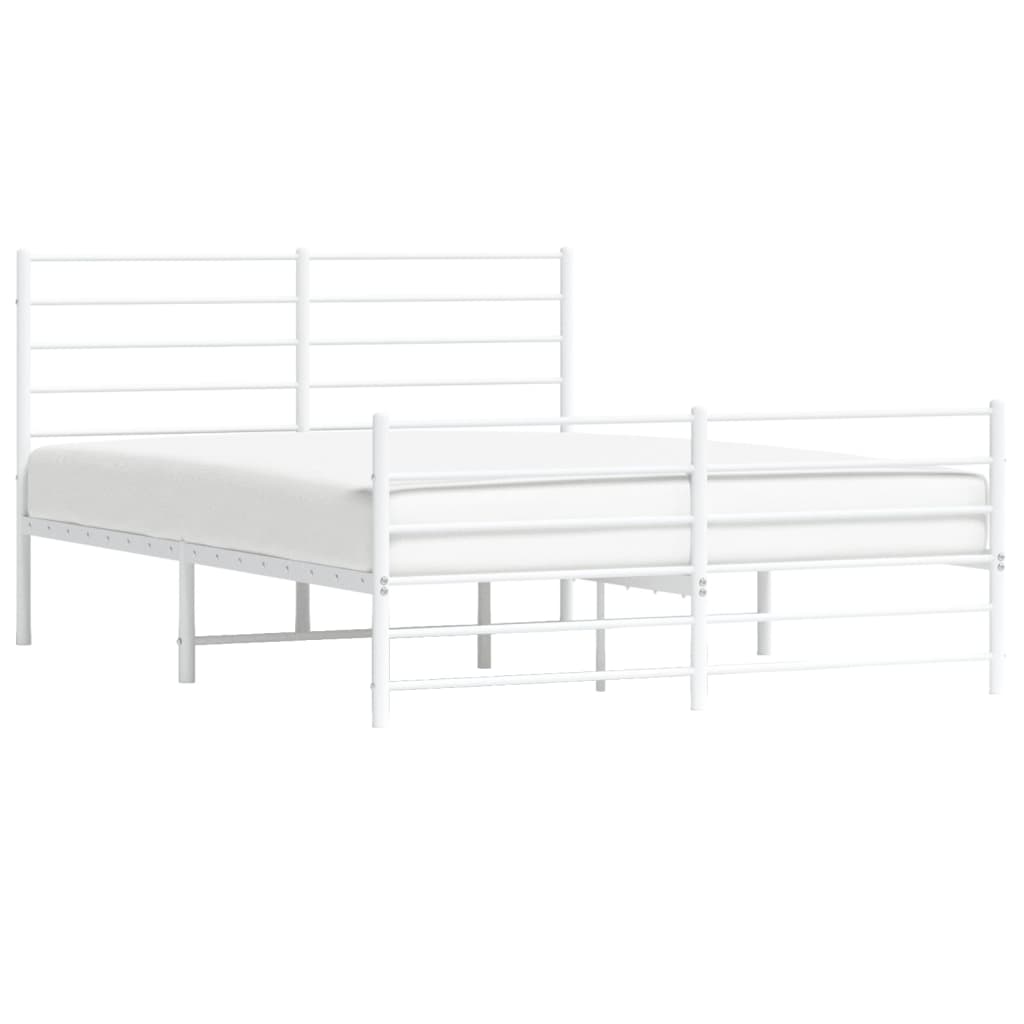 Bedframe Met Hoofd- En Voeteneinde Metaal 135 x 190 cm Wit met hoofdbord & voetbord