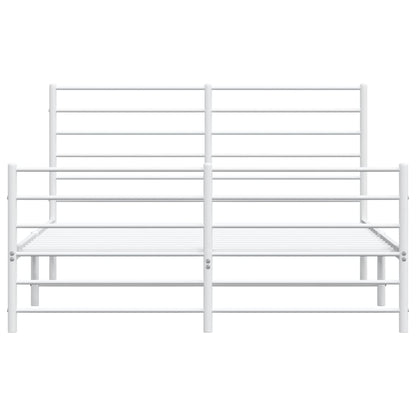 Bedframe Met Hoofd- En Voeteneinde Metaal 135 x 190 cm Wit met hoofdbord & voetbord