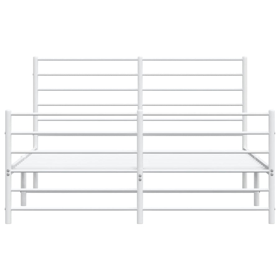 Bedframe Met Hoofd- En Voeteneinde Metaal 135 x 190 cm Wit met hoofdbord & voetbord