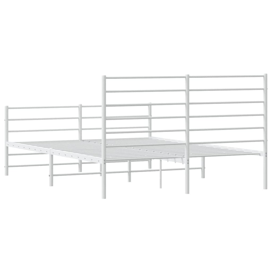 Bedframe Met Hoofd- En Voeteneinde Metaal 135 x 190 cm Wit met hoofdbord & voetbord