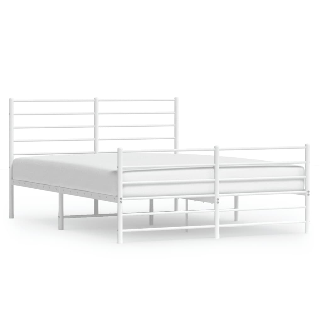 Bedframe Met Hoofd- En Voeteneinde Metaal 140 x 190 cm Wit met hoofdbord & voetbord
