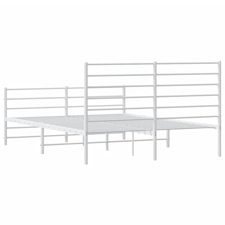 Bedframe Met Hoofd- En Voeteneinde Metaal 140 x 190 cm Wit met hoofdbord & voetbord