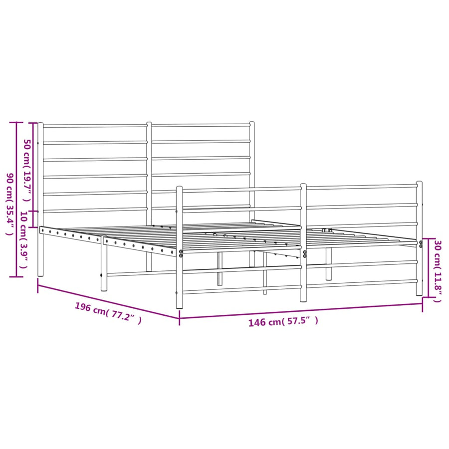 Bedframe Met Hoofd- En Voeteneinde Metaal 140 x 190 cm Wit met hoofdbord & voetbord