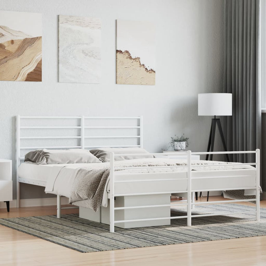 Bedframe Met Hoofd- En Voeteneinde Metaal 140 x 190 cm Wit met hoofdbord & voetbord