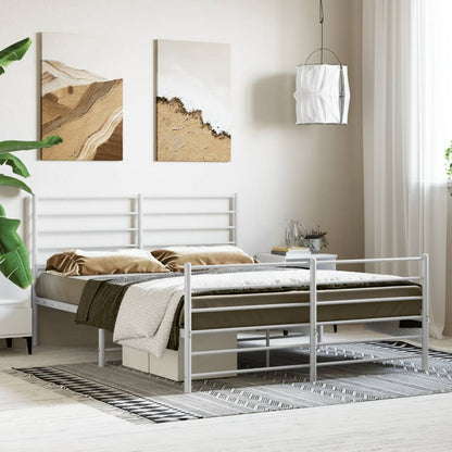 Bedframe Met Hoofd- En Voeteneinde Metaal 150 x 200 cm Wit met hoofdbord & voetbord