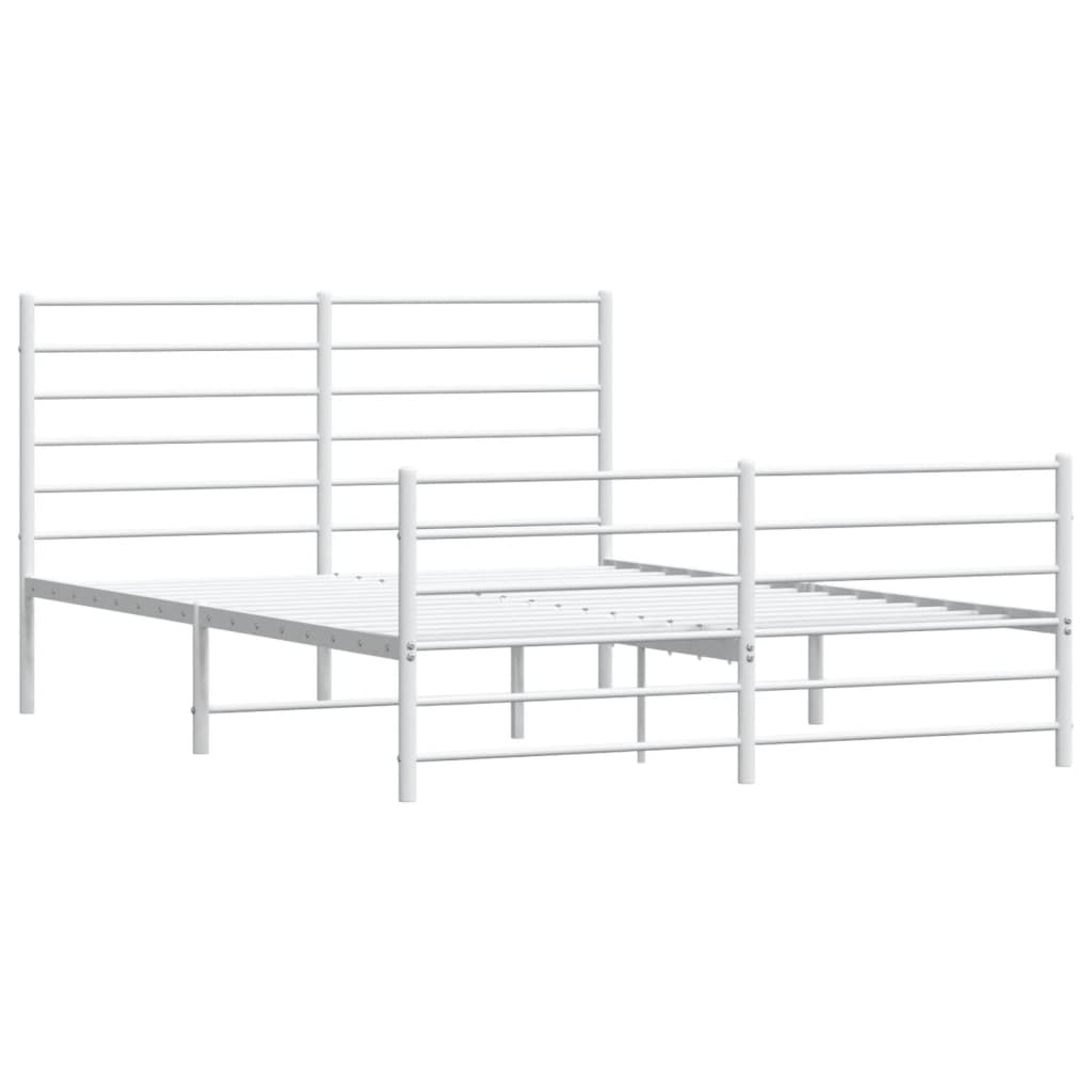 Bedframe Met Hoofd- En Voeteneinde Metaal 150 x 200 cm Wit met hoofdbord & voetbord