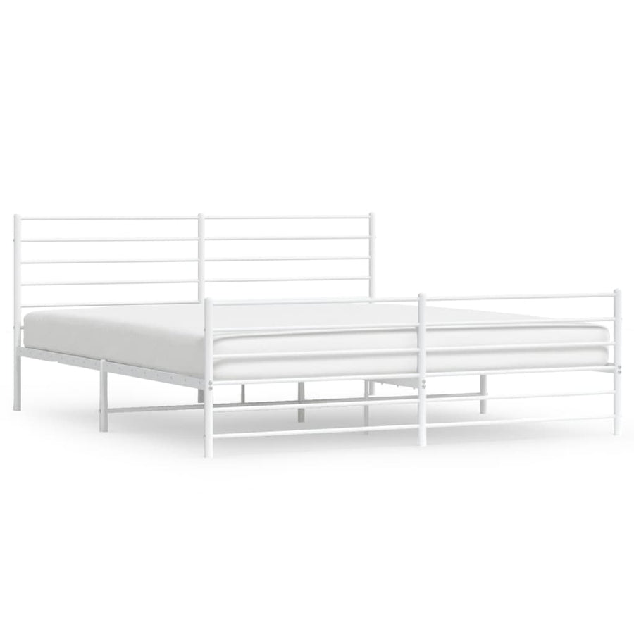 Bedframe Met Hoofd- En Voeteneinde Metaal 180 x 200 cm Wit met hoofdbord & voetbord