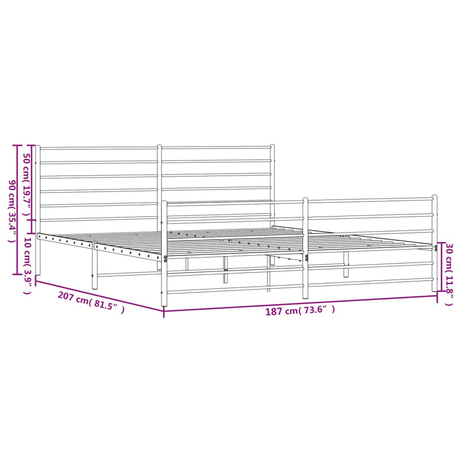 Bedframe Met Hoofd- En Voeteneinde Metaal 180 x 200 cm Wit met hoofdbord & voetbord