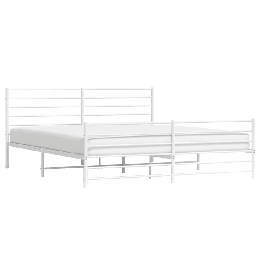 Bedframe Met Hoofd- En Voeteneinde Metaal 183 x 213 cm Wit met hoofdbord & voetbord