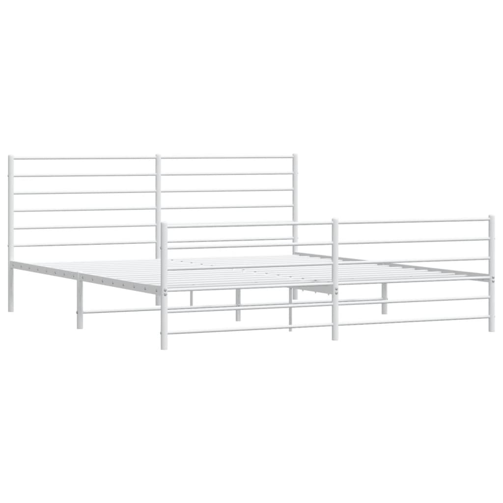 Bedframe Met Hoofd- En Voeteneinde Metaal 183 x 213 cm Wit met hoofdbord & voetbord
