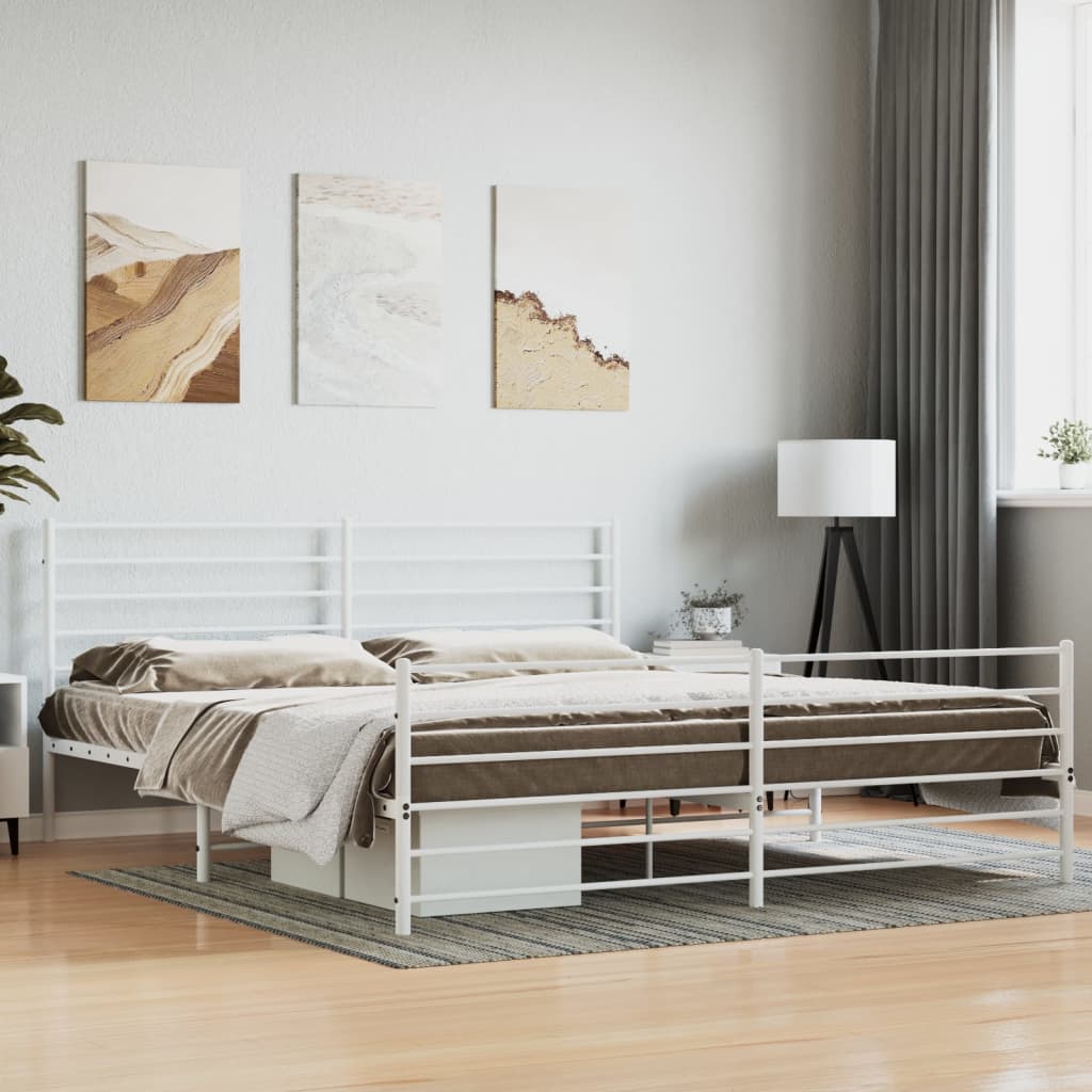 Bedframe Met Hoofd- En Voeteneinde Metaal 183 x 213 cm Wit met hoofdbord & voetbord