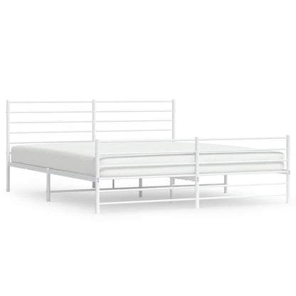 Bedframe Met Hoofd- En Voeteneinde Metaal 193 x 203 cm Wit met hoofdbord & voetbord