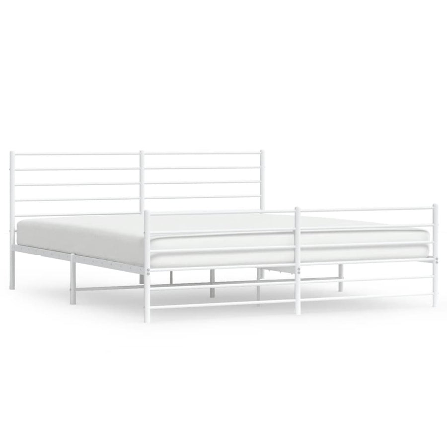 Bedframe Met Hoofd- En Voeteneinde Metaal 193 x 203 cm Wit met hoofdbord & voetbord