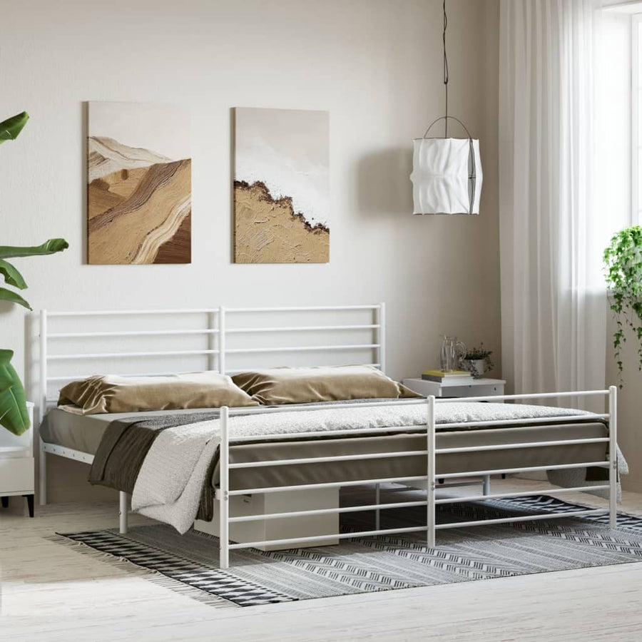 Bedframe Met Hoofd- En Voeteneinde Metaal 193 x 203 cm Wit met hoofdbord & voetbord