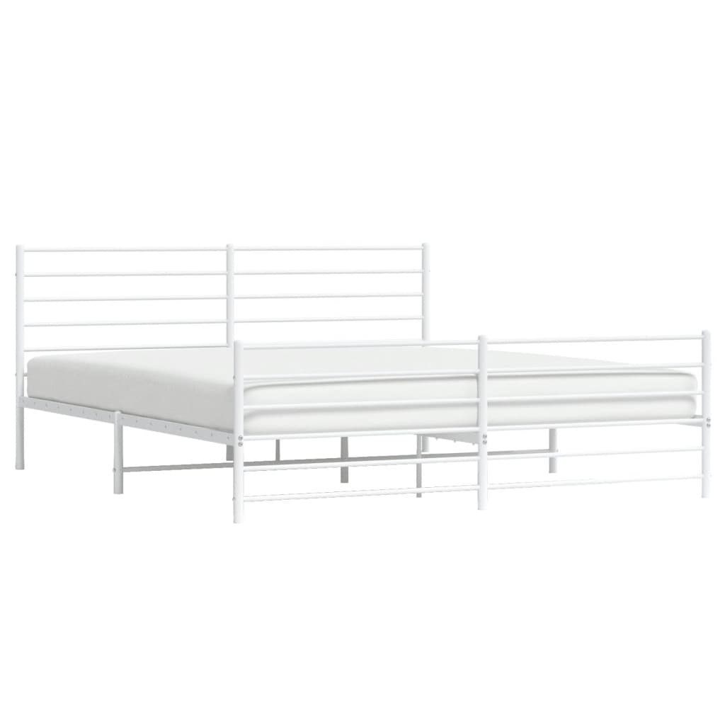 Bedframe Met Hoofd- En Voeteneinde Metaal 193 x 203 cm Wit met hoofdbord & voetbord