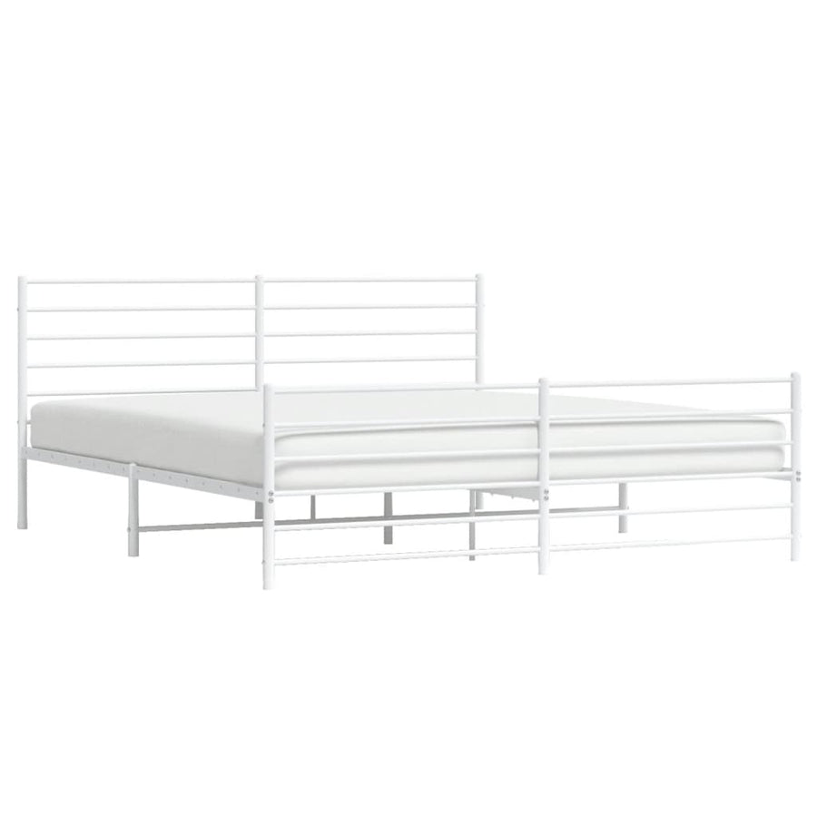 Bedframe Met Hoofd- En Voeteneinde Metaal 193 x 203 cm Wit met hoofdbord & voetbord
