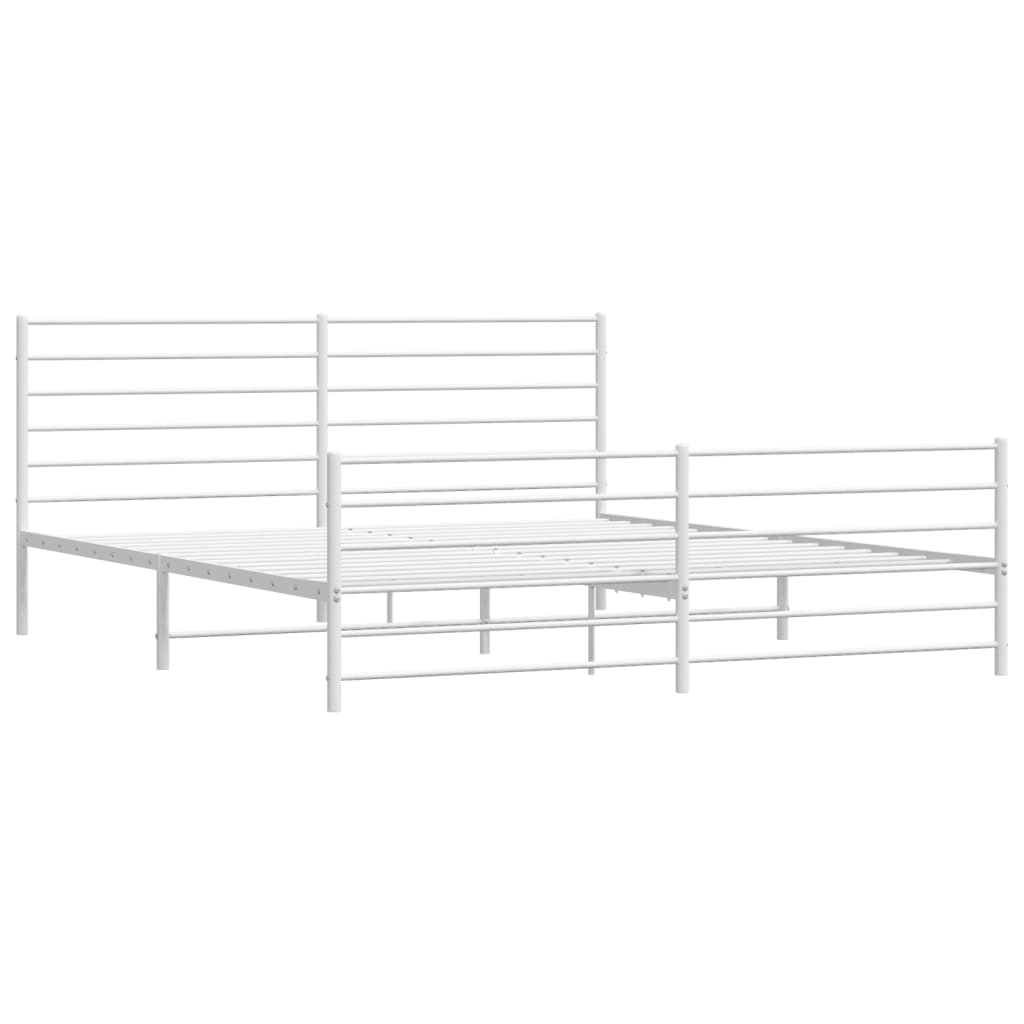 Bedframe Met Hoofd- En Voeteneinde Metaal 193 x 203 cm Wit met hoofdbord & voetbord