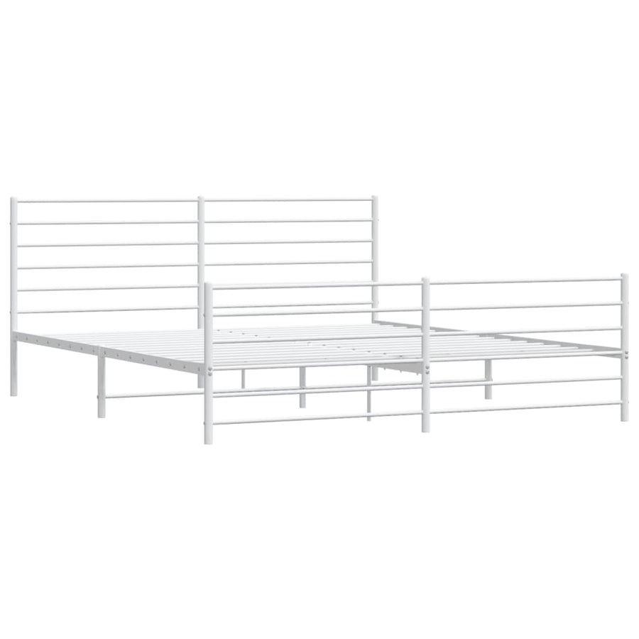 Bedframe Met Hoofd- En Voeteneinde Metaal 193 x 203 cm Wit met hoofdbord & voetbord