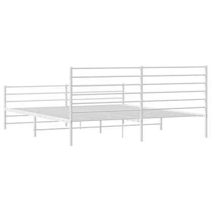Bedframe Met Hoofd- En Voeteneinde Metaal 193 x 203 cm Wit met hoofdbord & voetbord